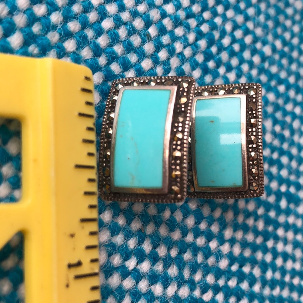 Sterling silver Turquoise Marcasite post earrings - Picture 4 of 4
